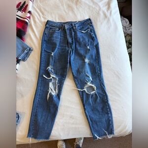 Old Navy Distressed Dark Blue OG Straight Jeans